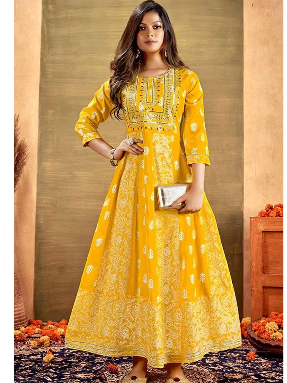 Function Wear Anarkali Kurti Yellow 6XL : The Morani Fashion